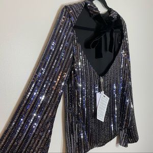 Sequin Long Sleev open back top